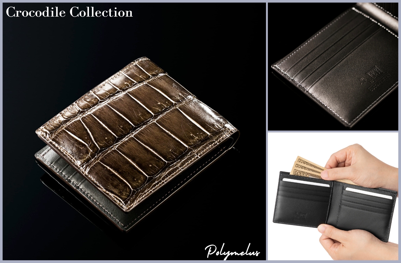 クロコダイルコレクションの二つ折り財布 ポリメラス